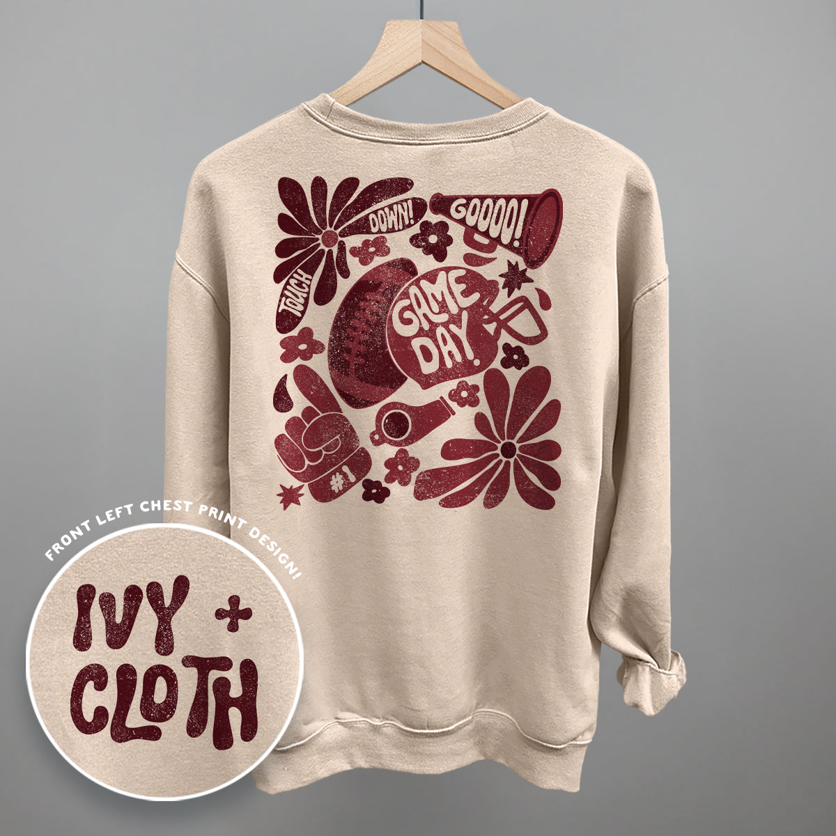 Floral Game Day Football graphic top in Light Sandstone