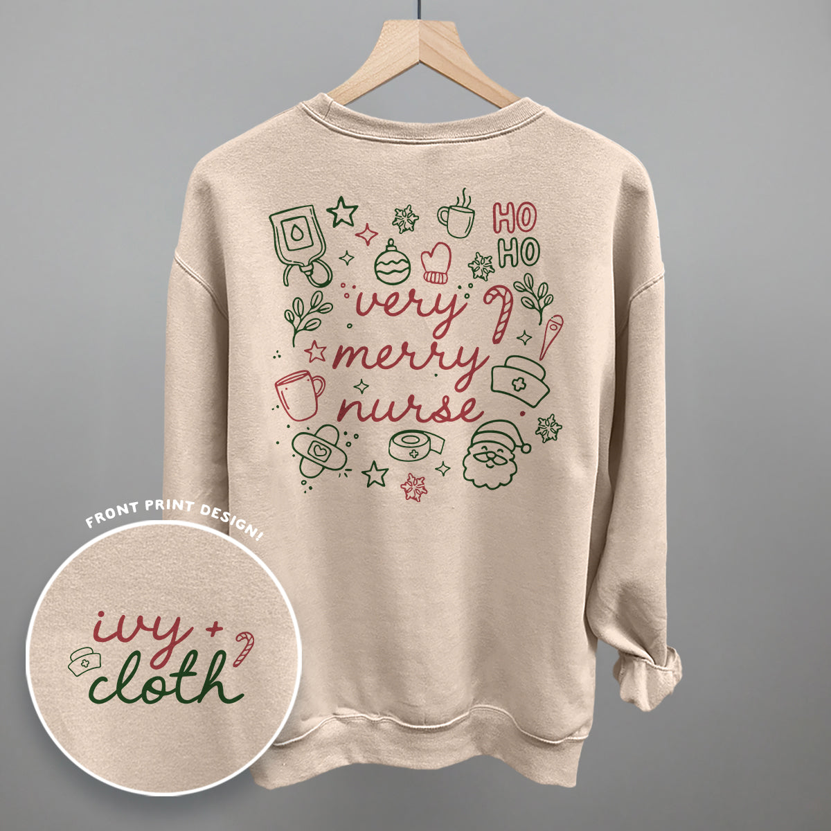 Very Merry Nurse Doodles (Back Print) Funny Sweatshirt in Sandstone – Ivy + Cloth