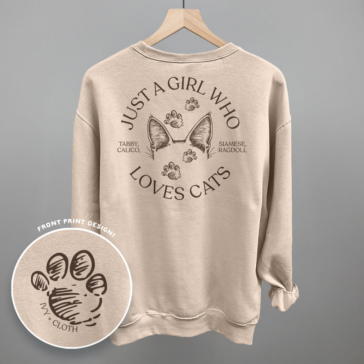 Just A Girl Who Loves Cats graphic top in Sandstone