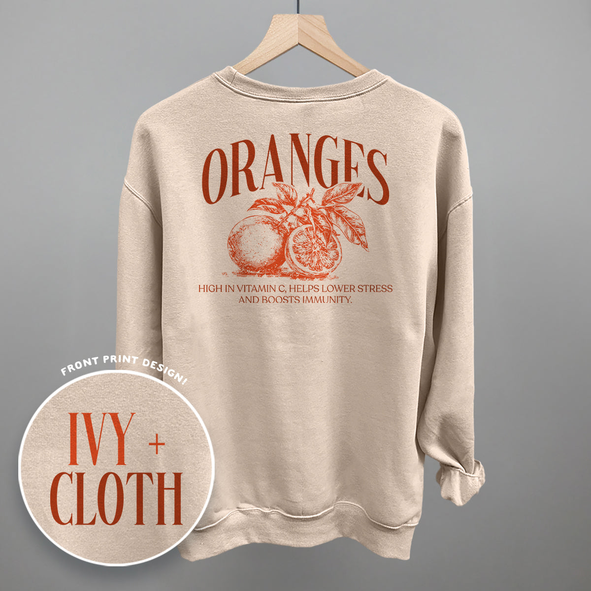 Orange Wellness (Back Print) Funny Sweatshirt in Sandstone – Ivy + Cloth