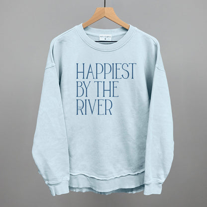 Happiest By The River Funny Oversized Terry Poncho in Nantucket Breeze – Ivy + Cloth
