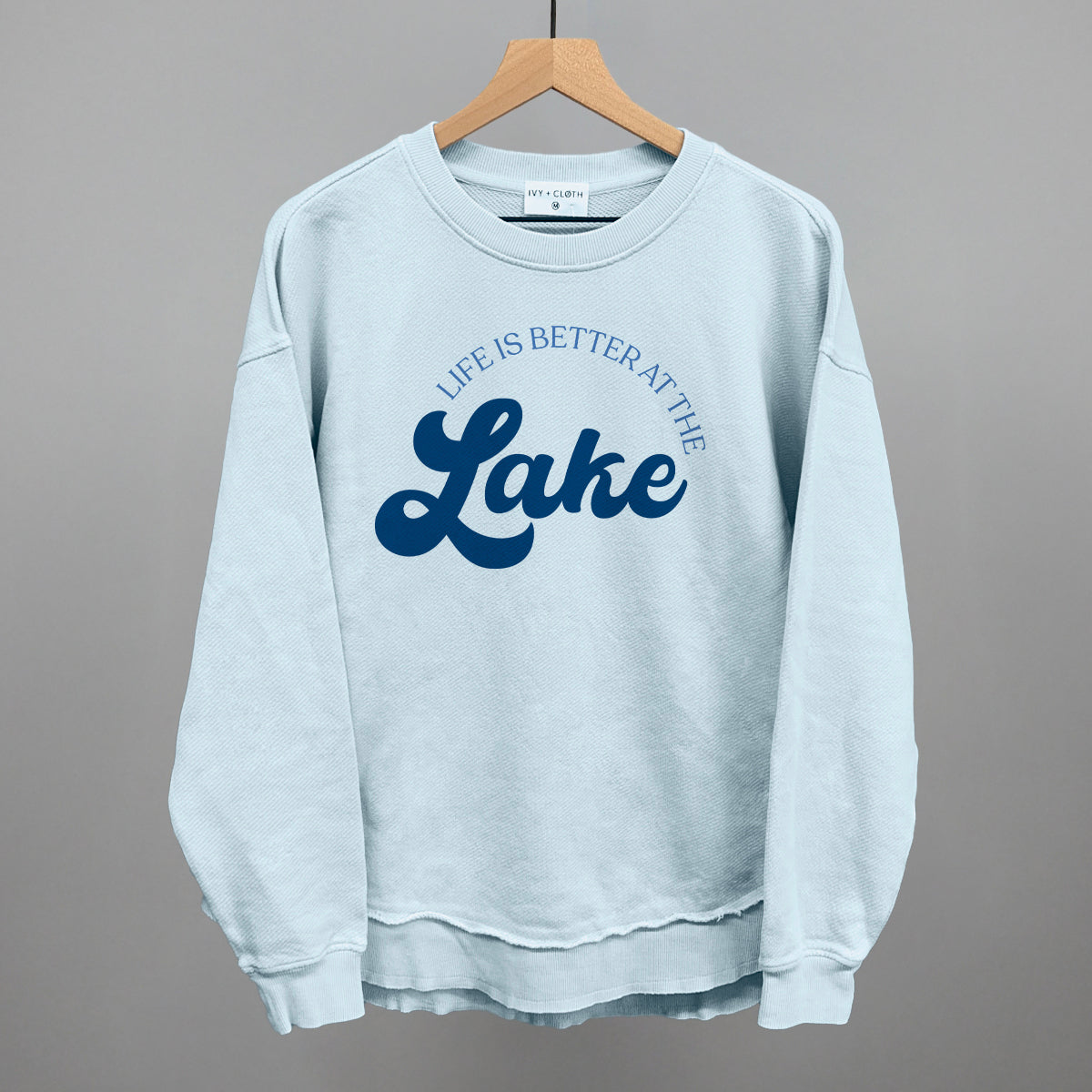 Life Is Better At The Lake Arch + Script Funny Oversized Terry Poncho in Nantucket Breeze – Ivy + Cloth