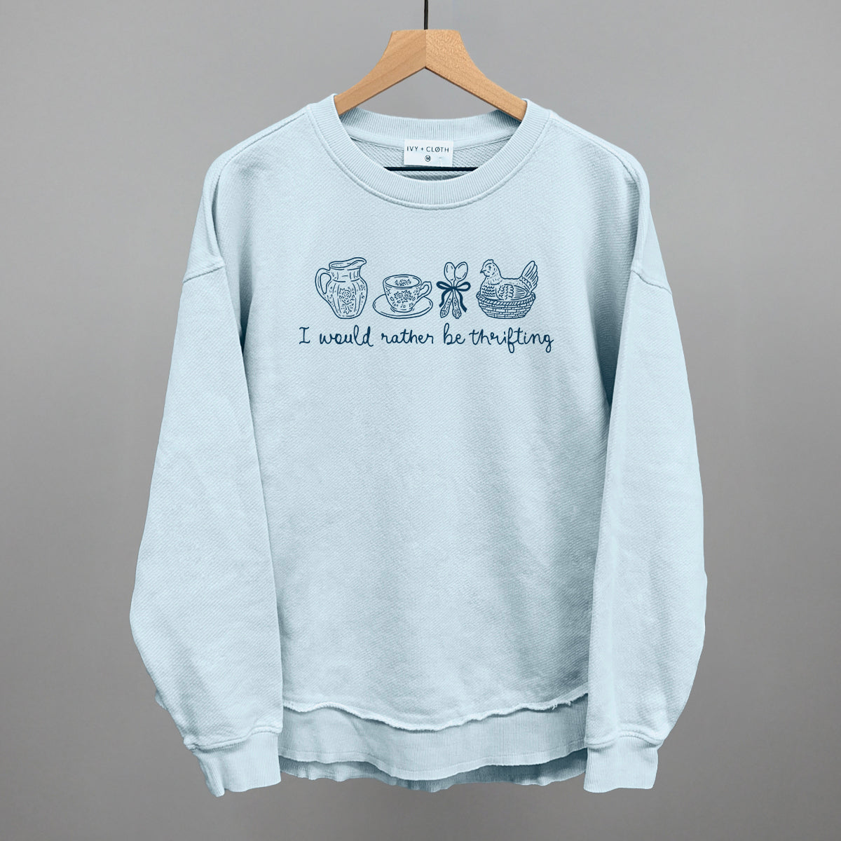 I Would Rather Be Thrifting graphic top in Nantucket Breeze