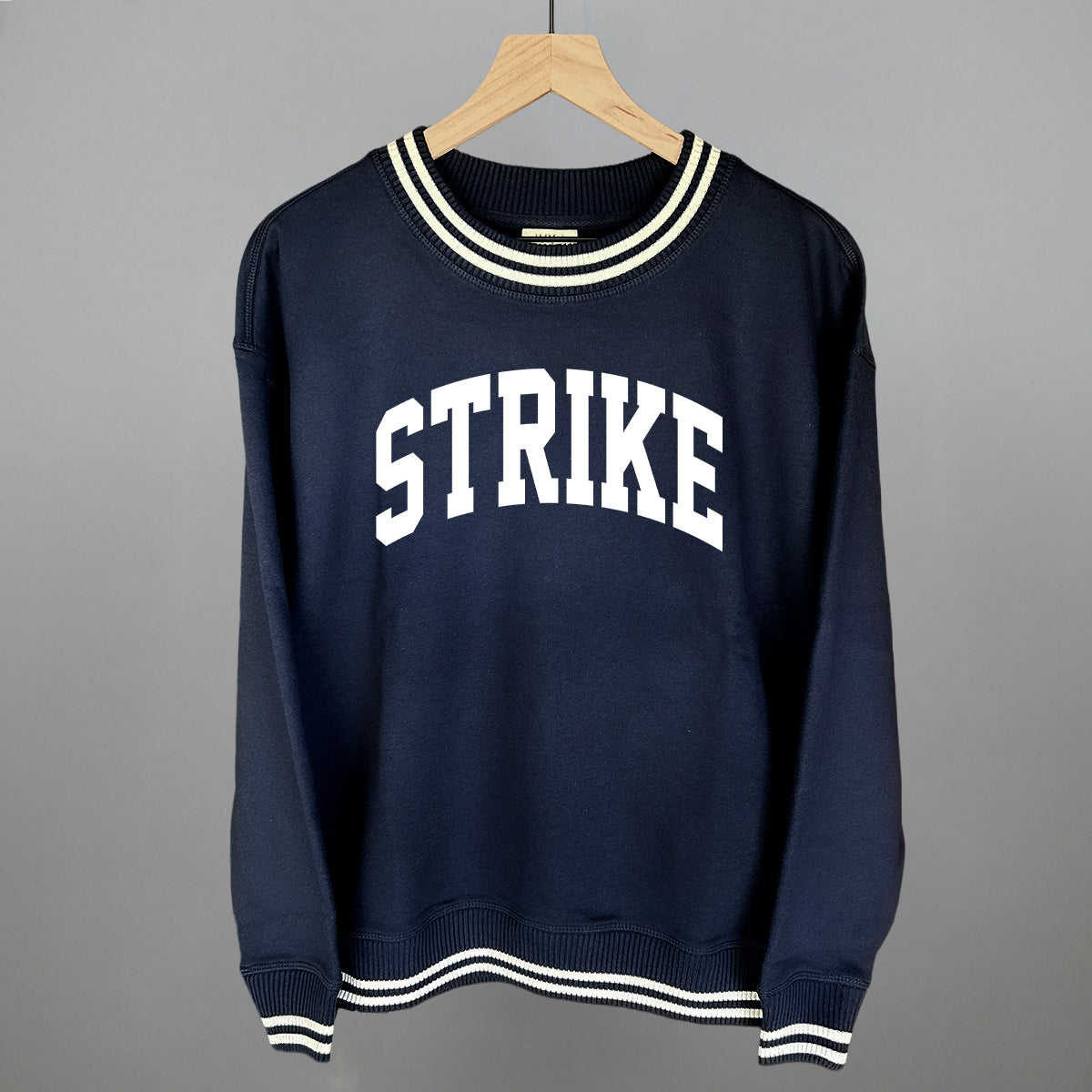 Strike Arch Funny Oversized Varsity Crewneck Sweatshirt in Navy – Ivy + Cloth