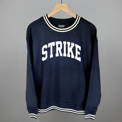 Strike Arch Funny Oversized Varsity Crewneck Sweatshirt in Navy – Ivy + Cloth