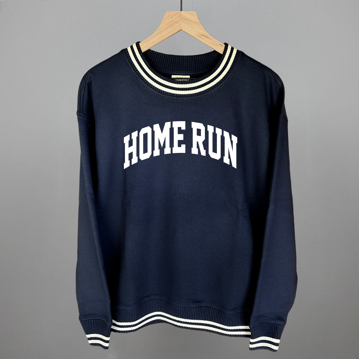 Home Run Arch Funny Oversized Varsity Crewneck Sweatshirt in Navy – Ivy + Cloth