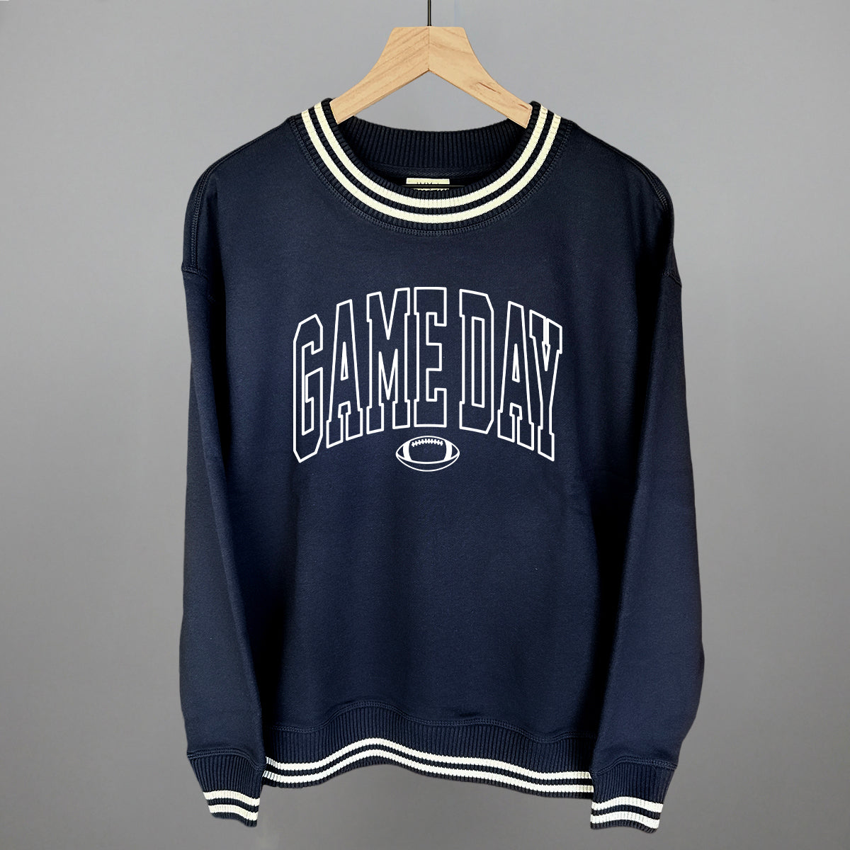 Game Day Outlined Arch Funny Oversized Varsity Crewneck Sweatshirt in Navy – Ivy + Cloth