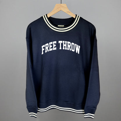 Free Throw Arch Funny Oversized Varsity Crewneck Sweatshirt in Navy – Ivy + Cloth