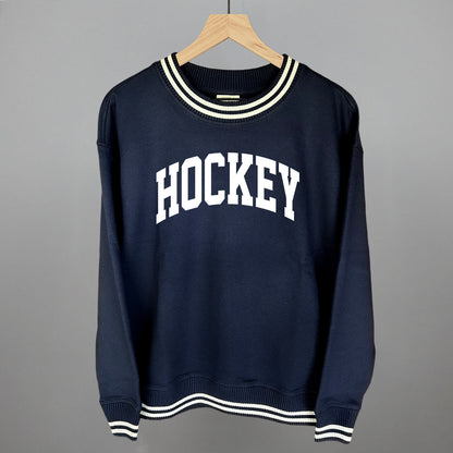 Hockey Arch (White) Funny Oversized Varsity Crewneck Sweatshirt in Navy – Ivy + Cloth