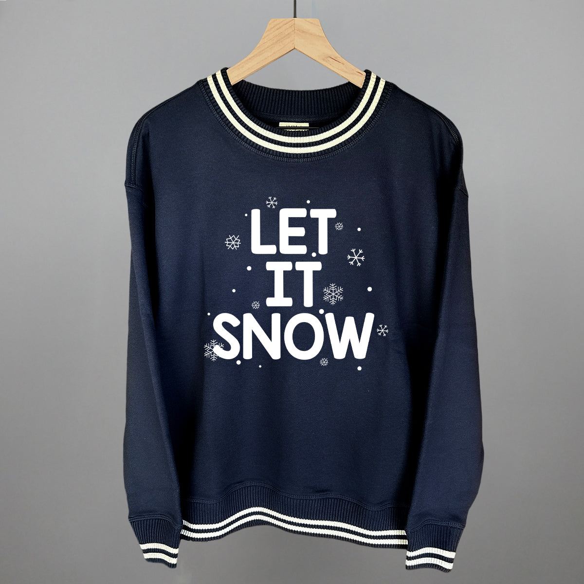 Let It Snow (White) Funny Oversized Varsity Crewneck Sweatshirt in Navy – Ivy + Cloth