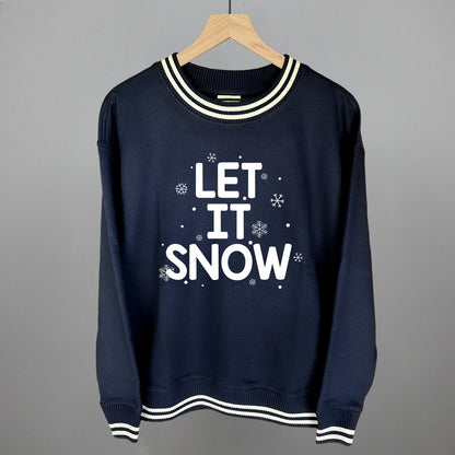 Let It Snow (White) Funny Oversized Varsity Crewneck Sweatshirt in Navy – Ivy + Cloth