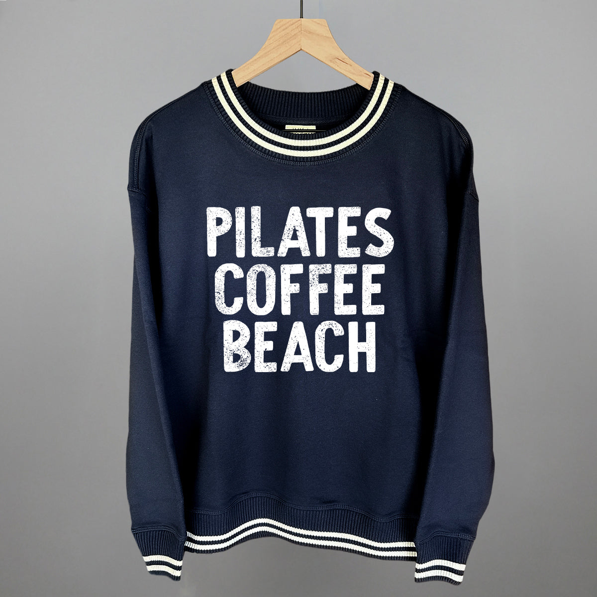 Pilates, Coffee, Beach graphic top in Navy
