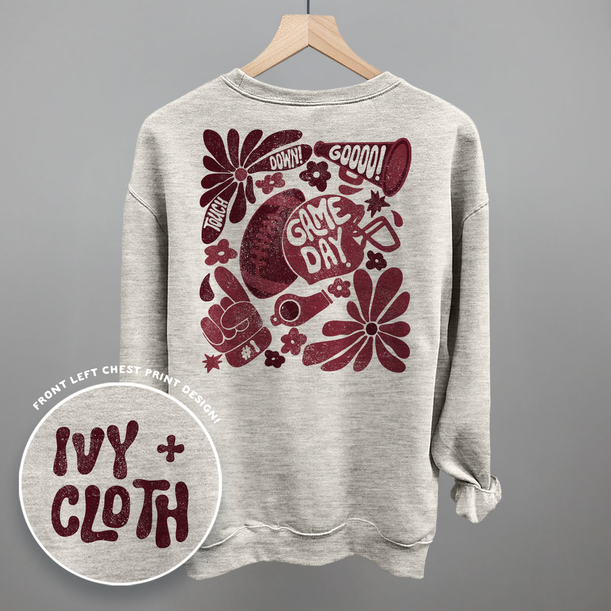 Floral Game Day Football graphic top in Oatmeal