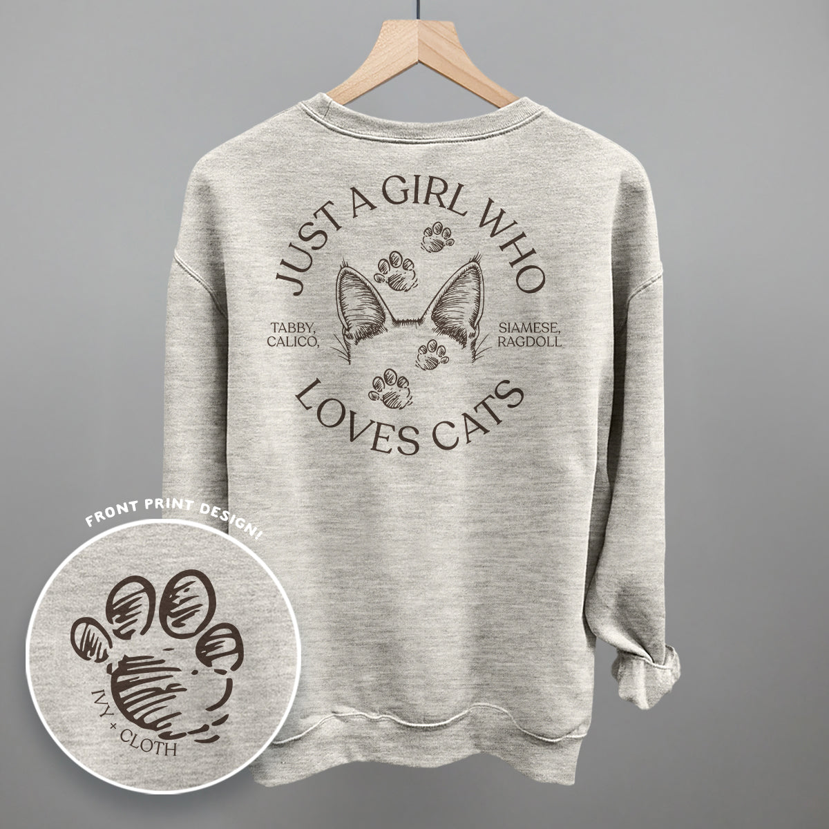 Just A Girl Who Loves Cats graphic top in Oatmeal