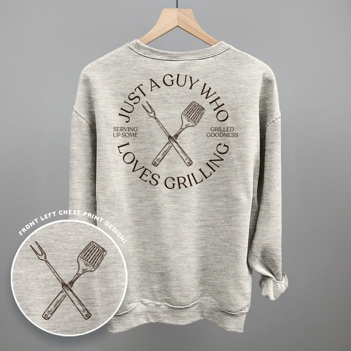 Just A Guy Who Loves Grilling graphic top in Oatmeal