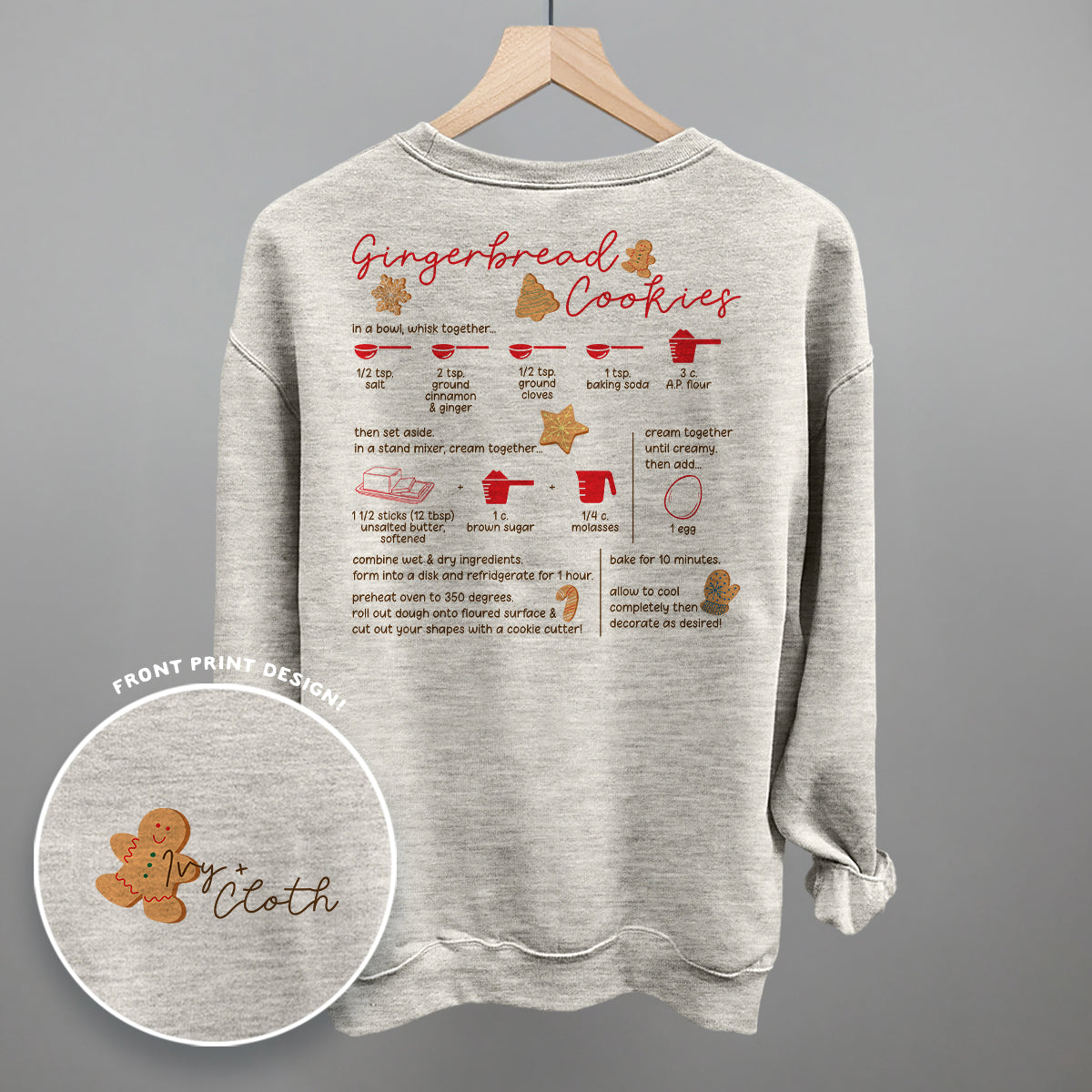 Gingerbread Cookie Recipe (Back Print) Funny Sweatshirt in Oatmeal – Ivy + Cloth