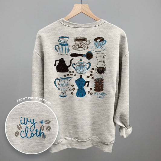 Blue & Brown Coffee Doodles (Back Print) Funny Sweatshirt in Oatmeal – Ivy + Cloth