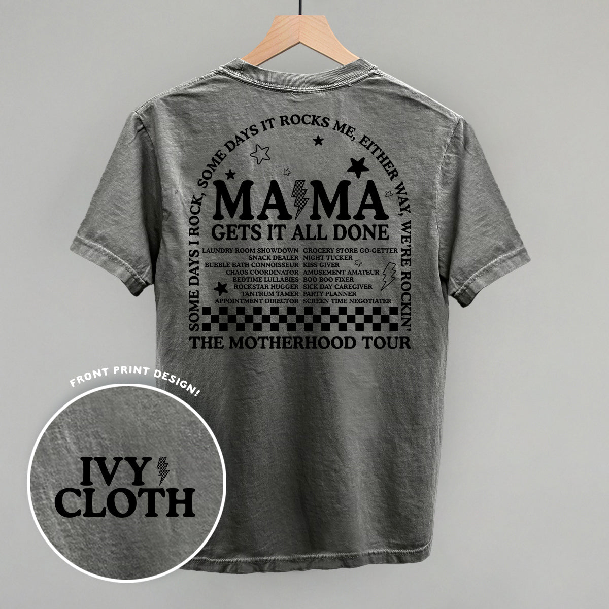 The Motherhood Tour (Back Print) Funny Comfort Colors T-Shirt in Pepper – Ivy + Cloth