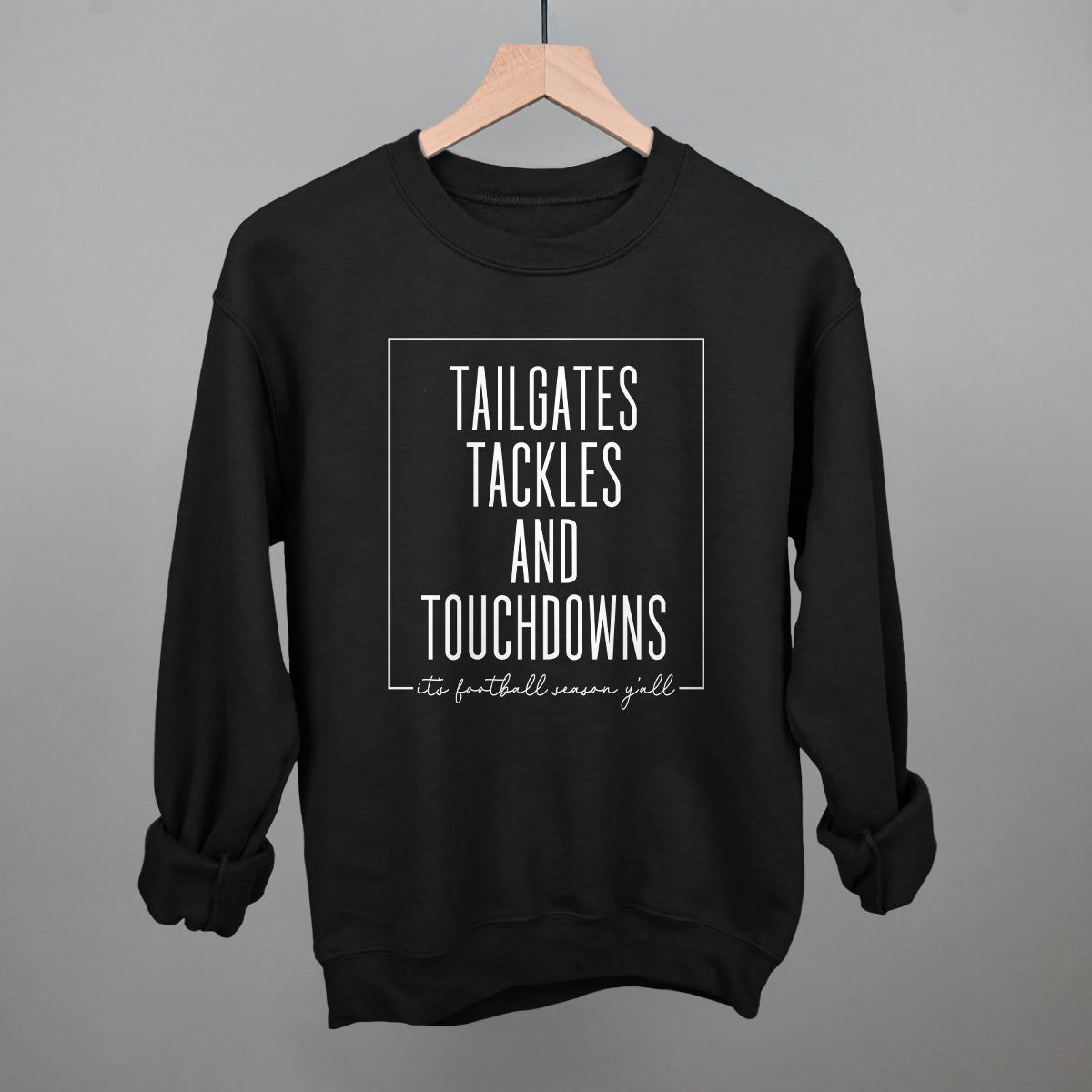 Tailgates, Tackles and Touchdowns Football graphic crewneck sweatshirt in Black