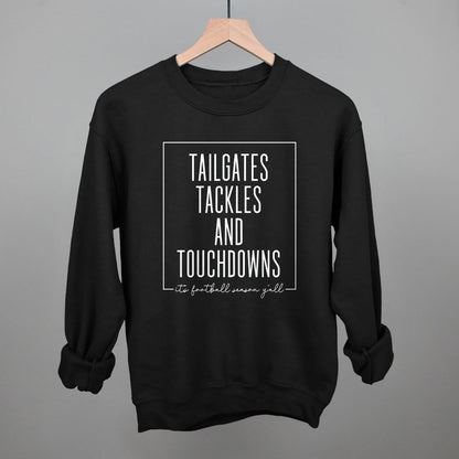Tailgates, Tackles and Touchdowns Football graphic crewneck sweatshirt in Black