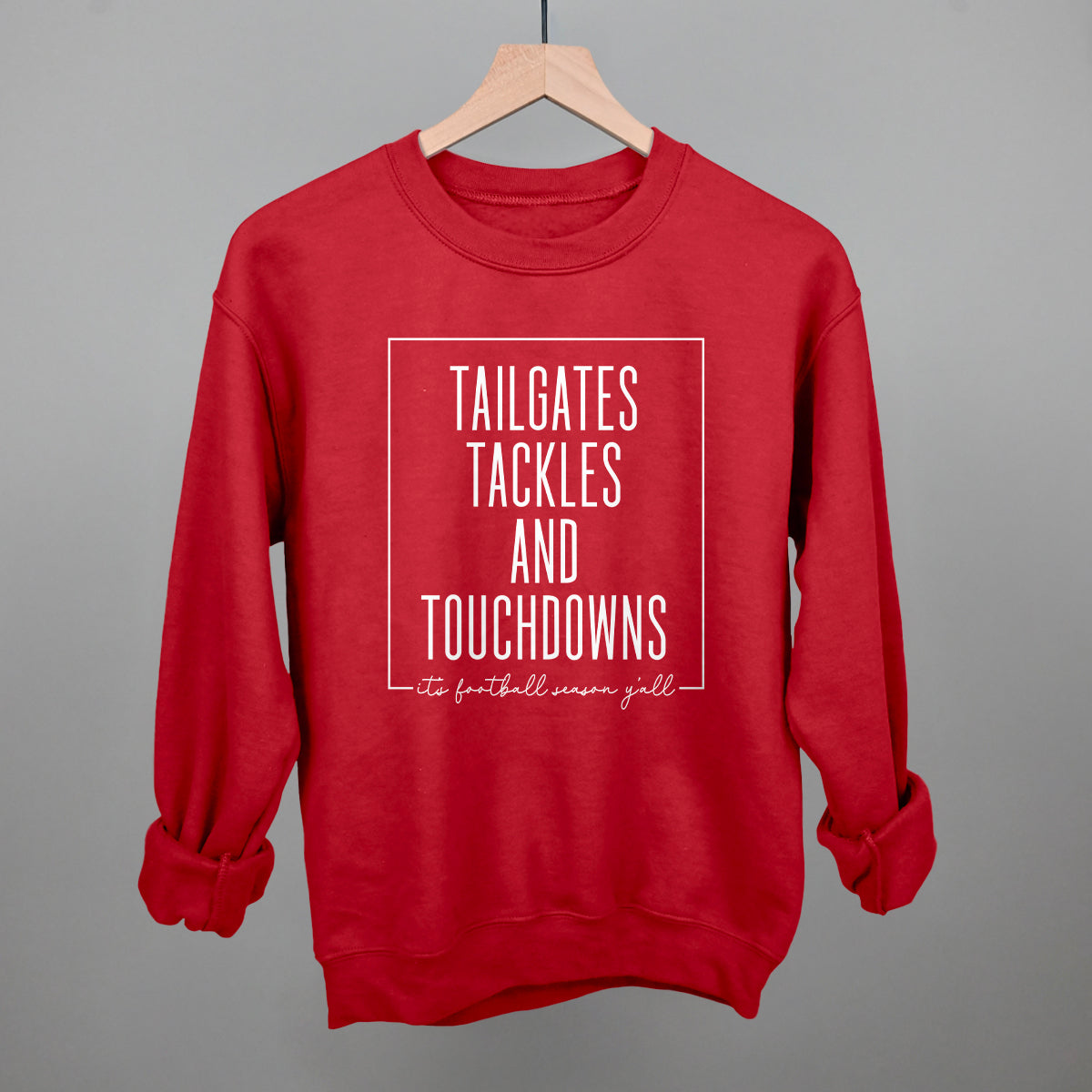 Tailgates, Tackles and Touchdowns Football graphic crewneck sweatshirt in Red