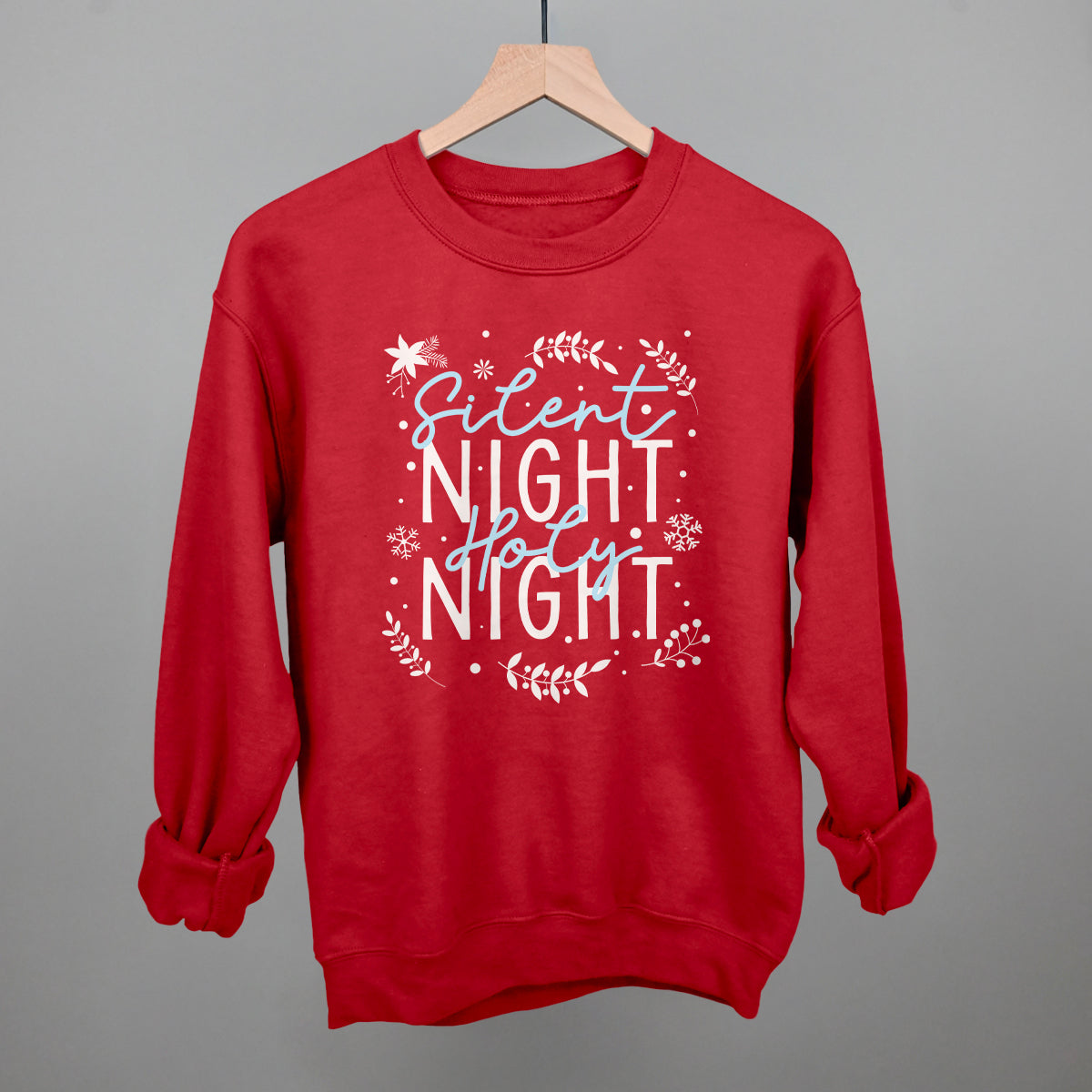 Silent Night Holy Night Blue & White Doodles Funny Sweatshirt in Red – Ivy + Cloth