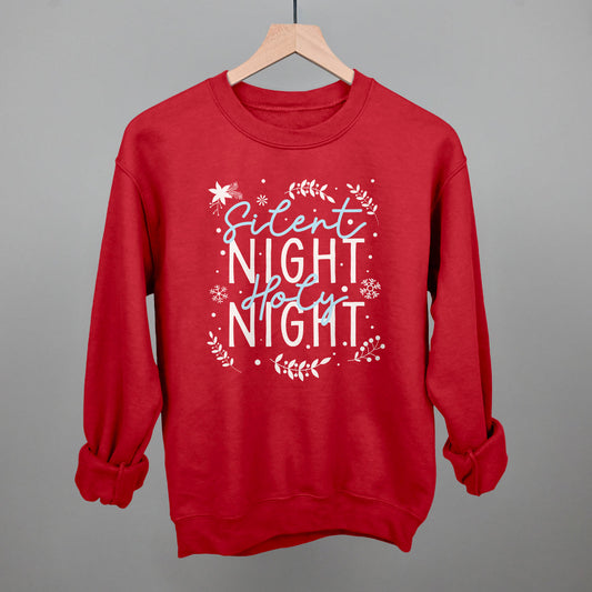 Silent Night Holy Night Blue & White Doodles Funny Sweatshirt in Red – Ivy + Cloth