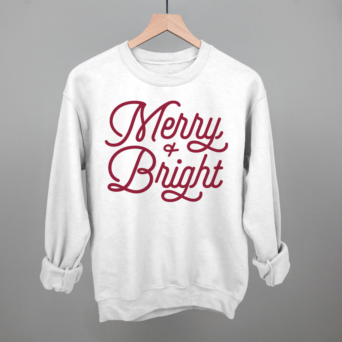 Merry And Bright (Monoline Script) Funny Sweatshirt in White – Ivy + Cloth