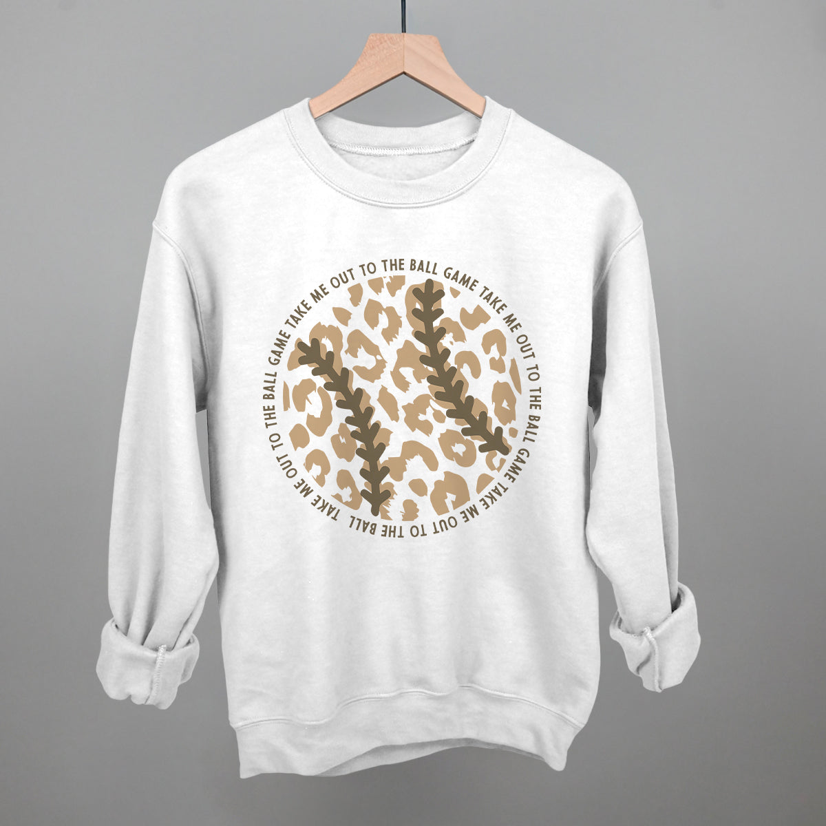 Take Me Out To The Ball Game (Leopard Baseball) Funny Sweatshirt in White – Ivy + Cloth