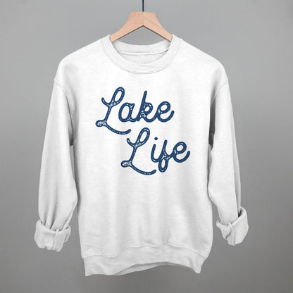 Lake Life (Distressed Script) Funny Sweatshirt in White – Ivy + Cloth