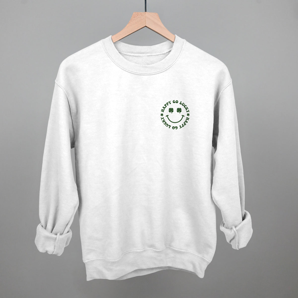 Happy Go Lucky Clover (Left Chest) Funny Sweatshirt in White – Ivy + Cloth