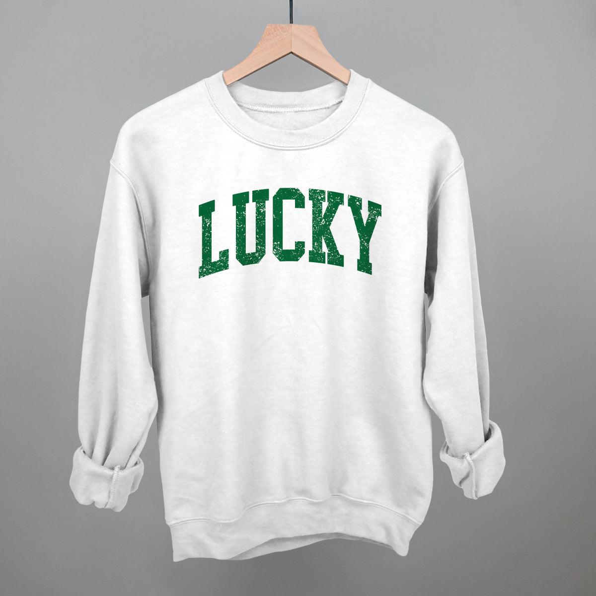 Lucky Collegiate Distressed Funny Sweatshirt in White – Ivy + Cloth
