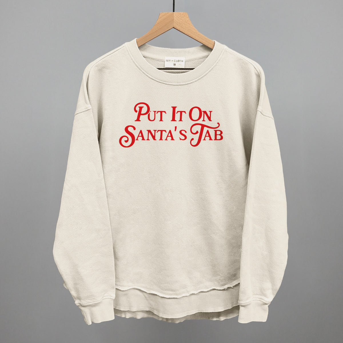 Put It On Santa's Tab (Red) Funny Oversized Terry Poncho in Tapioca – Ivy + Cloth