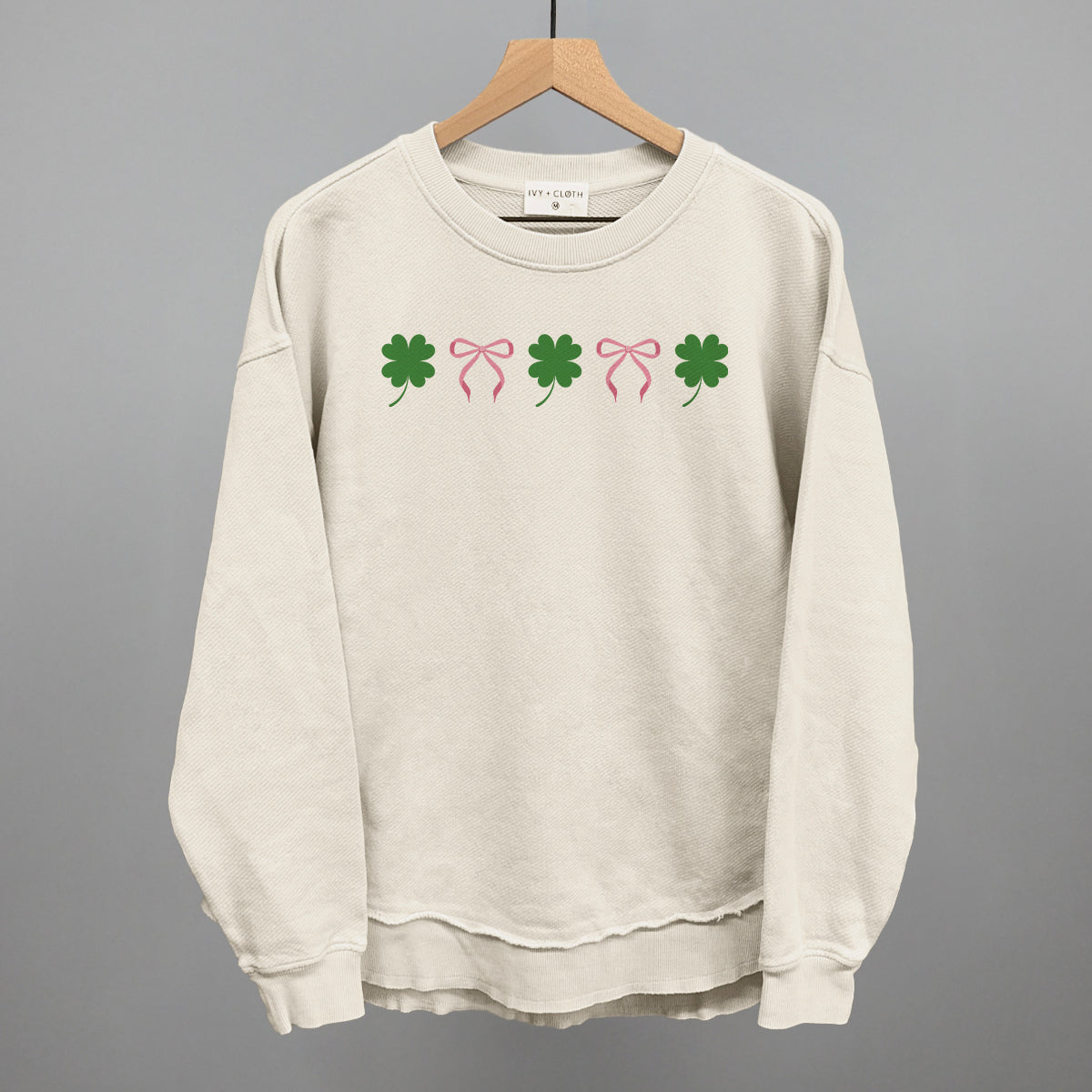 Pink Bows + Clovers Funny Oversized Terry Poncho in Tapioca – Ivy + Cloth