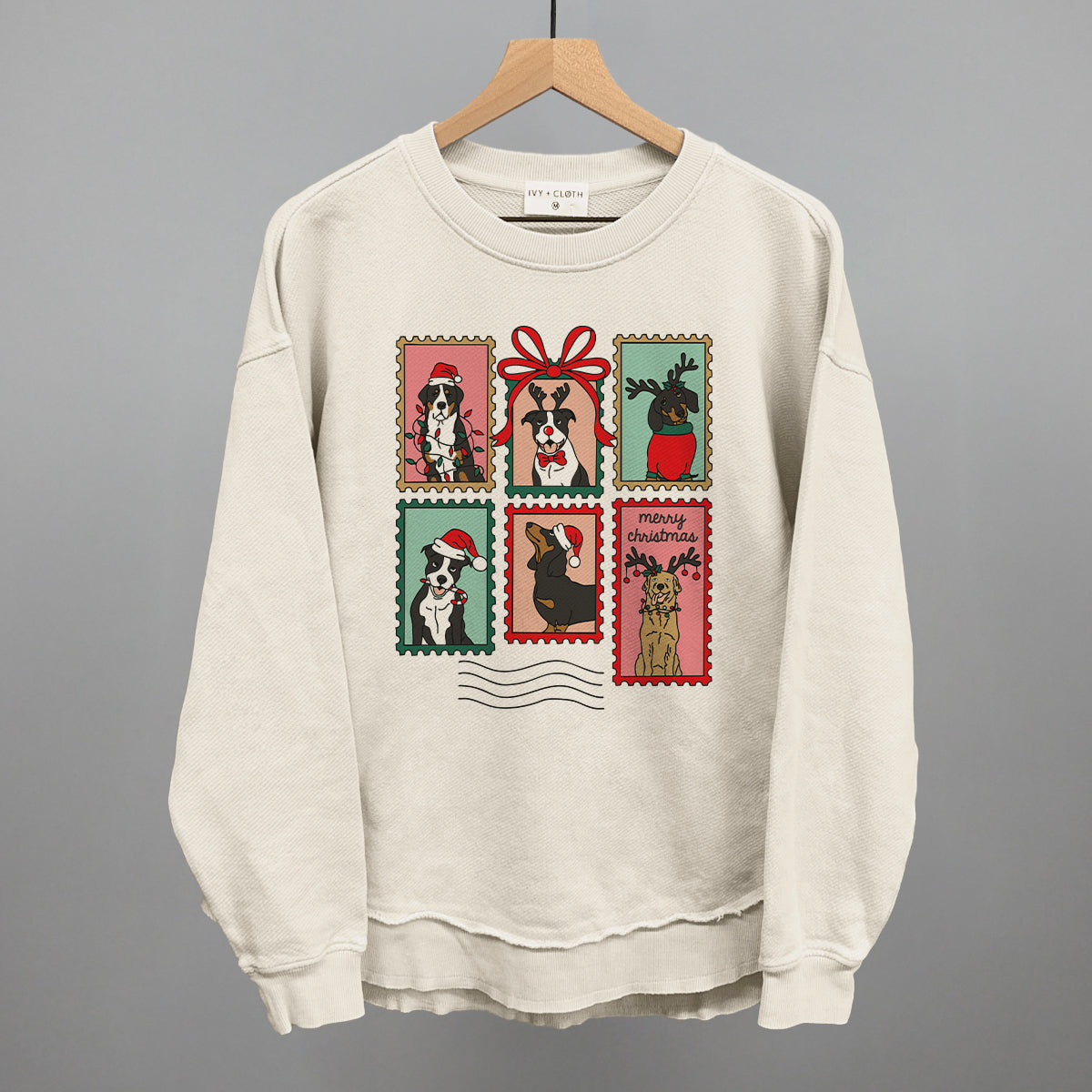 Dog Christmas Stamps Doodle Funny Oversized Terry Poncho in Tapioca – Ivy + Cloth