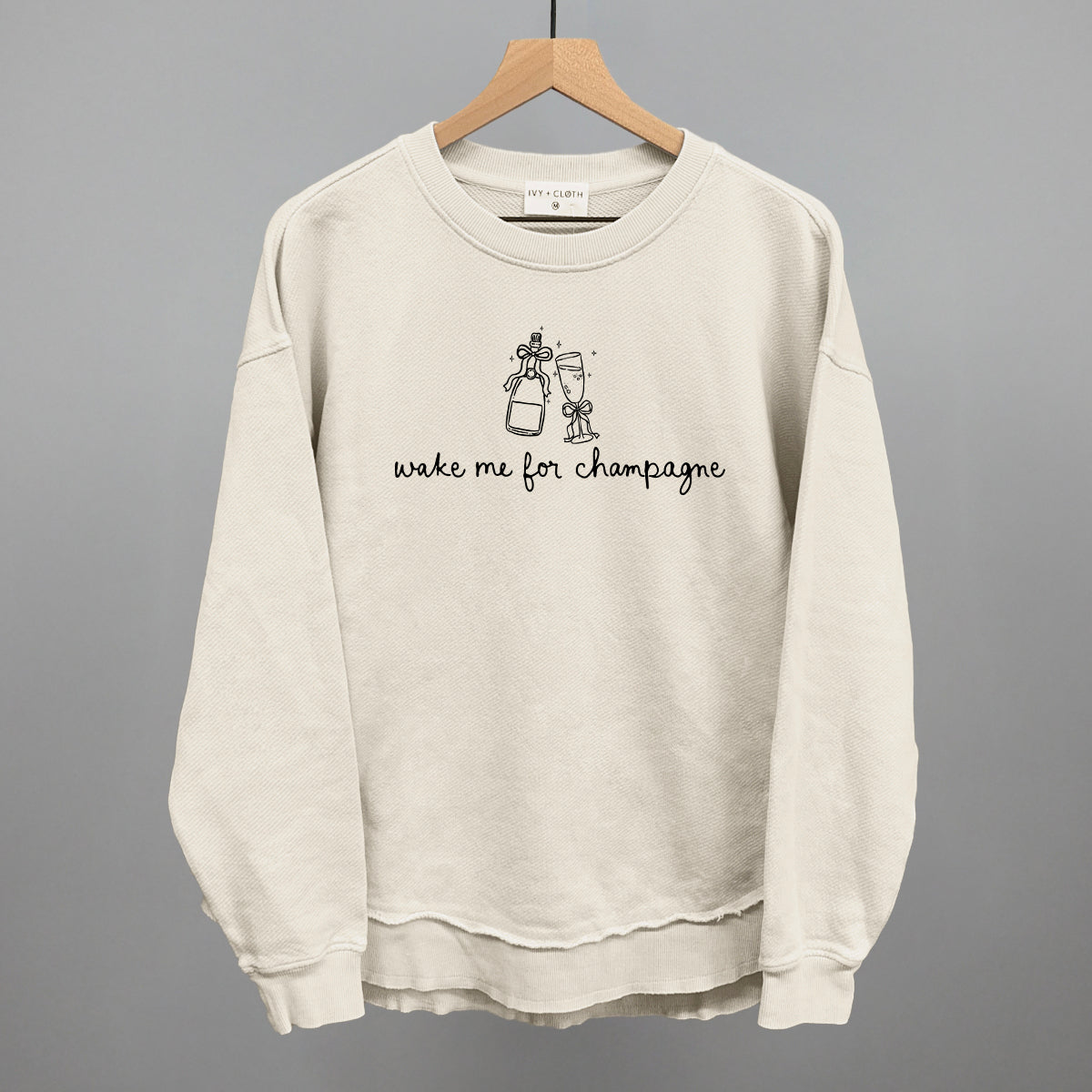 Wake Me For Champagne Funny Oversized Terry Poncho in Tapioca – Ivy + Cloth