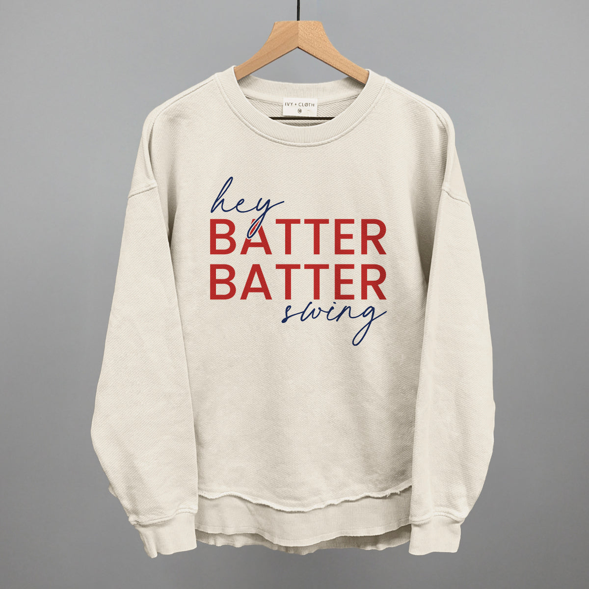 Hey Batter Batter Swing (Red + Navy) Funny Oversized Terry Poncho in Tapioca – Ivy + Cloth