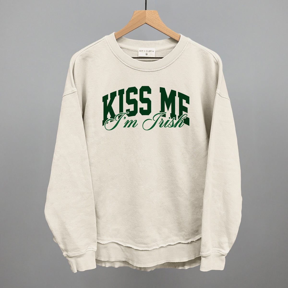 Kiss Me I'm Irish (Arch + Script) Funny Oversized Terry Poncho in Tapioca – Ivy + Cloth