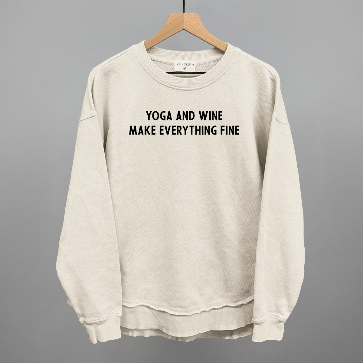 Yoga and Wine Make Everything Fine graphic top in Tapioca