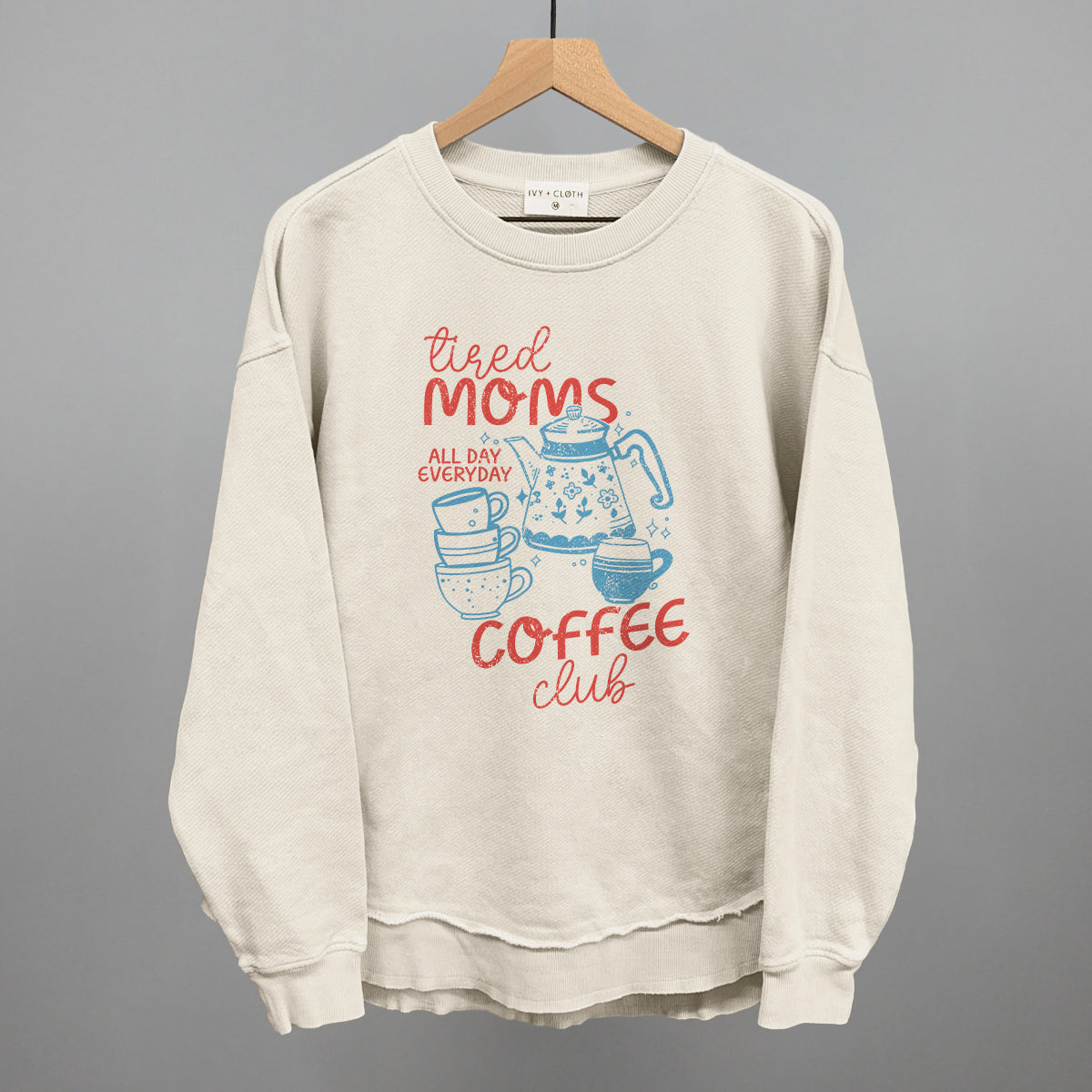 Tired Moms Coffee Club Doodle Funny Oversized Terry Poncho in Tapioca – Ivy + Cloth