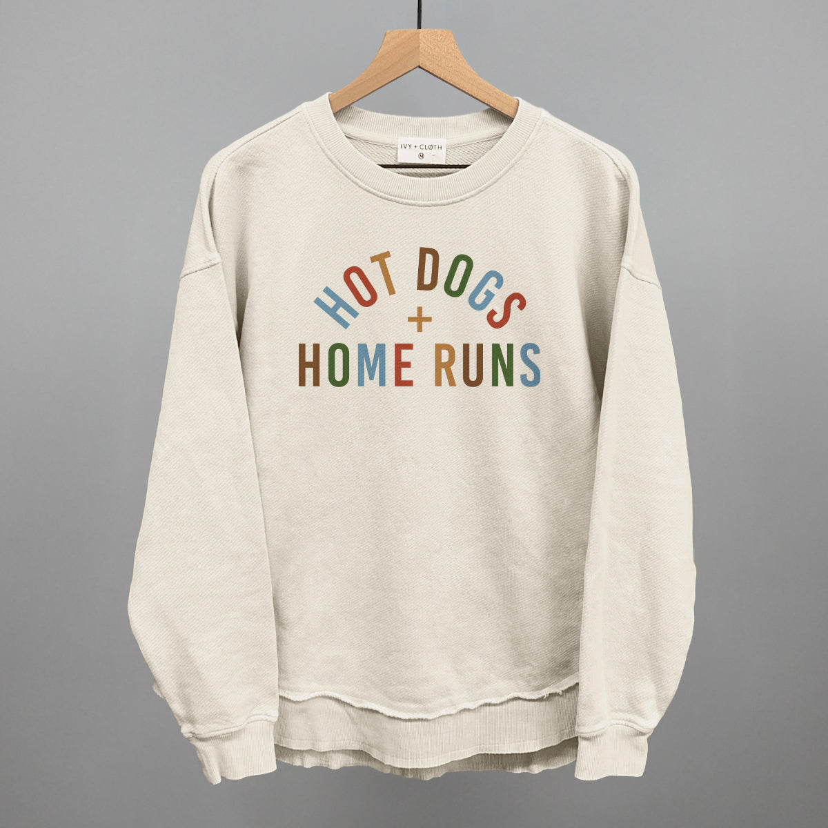 Hot Dogs and Home Runs Baseball graphic top in Tapioca