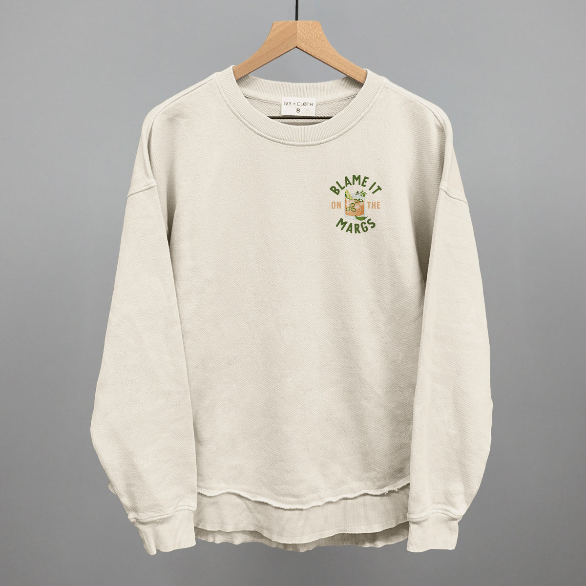 Blame It On The Margs (Left Chest) Funny Oversized Terry Poncho in Tapioca – Ivy + Cloth