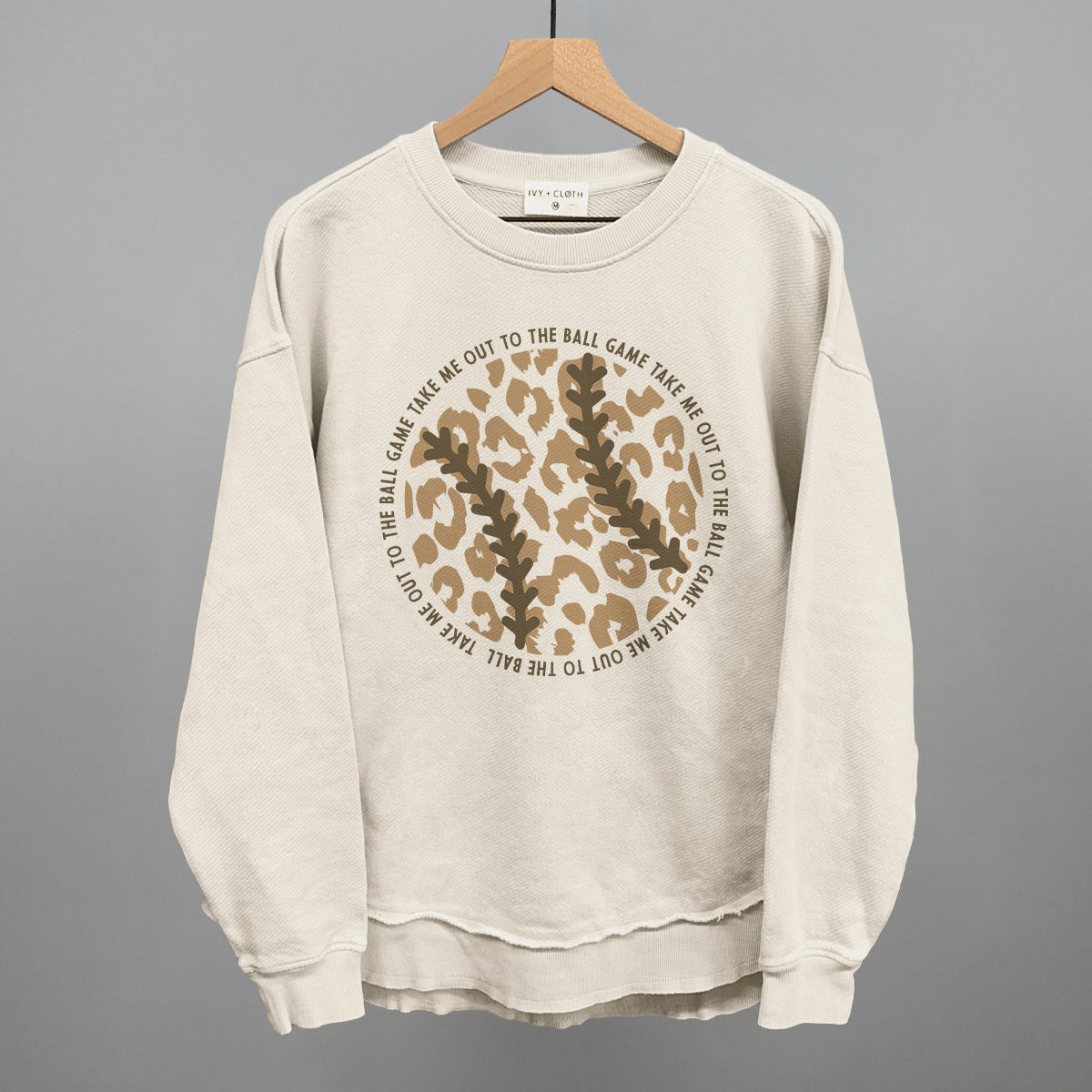 Take Me Out To The Ball Game (Leopard Baseball) Funny Oversized Terry Poncho in Tapioca – Ivy + Cloth
