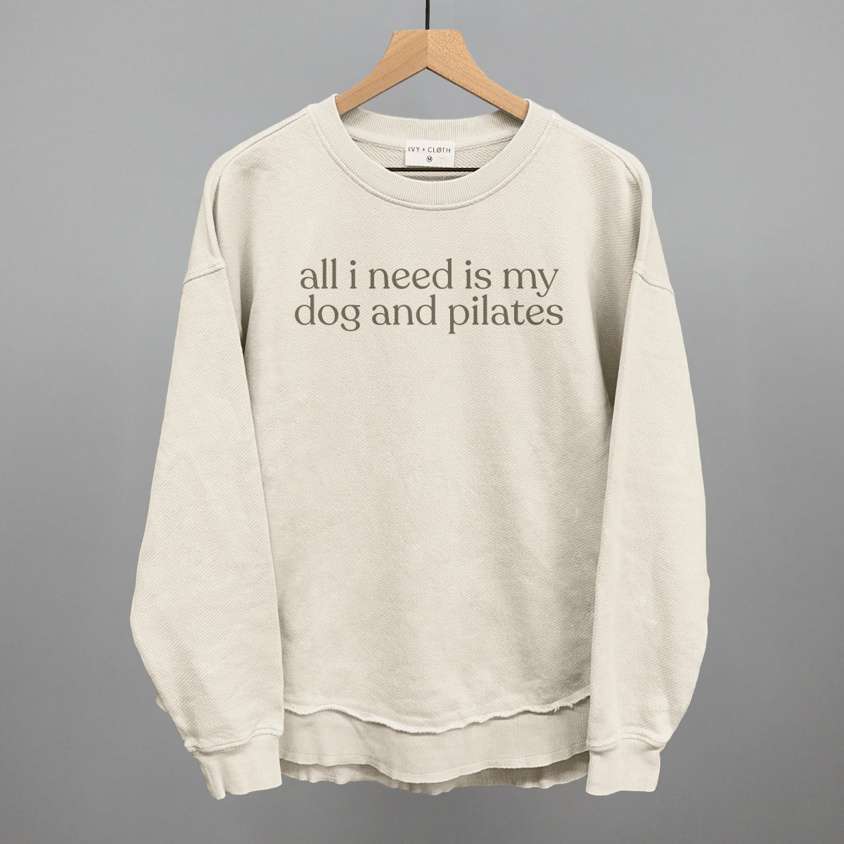 All I Need Is My Dog And Pilates Funny Oversized Terry Poncho in Tapioca – Ivy + Cloth