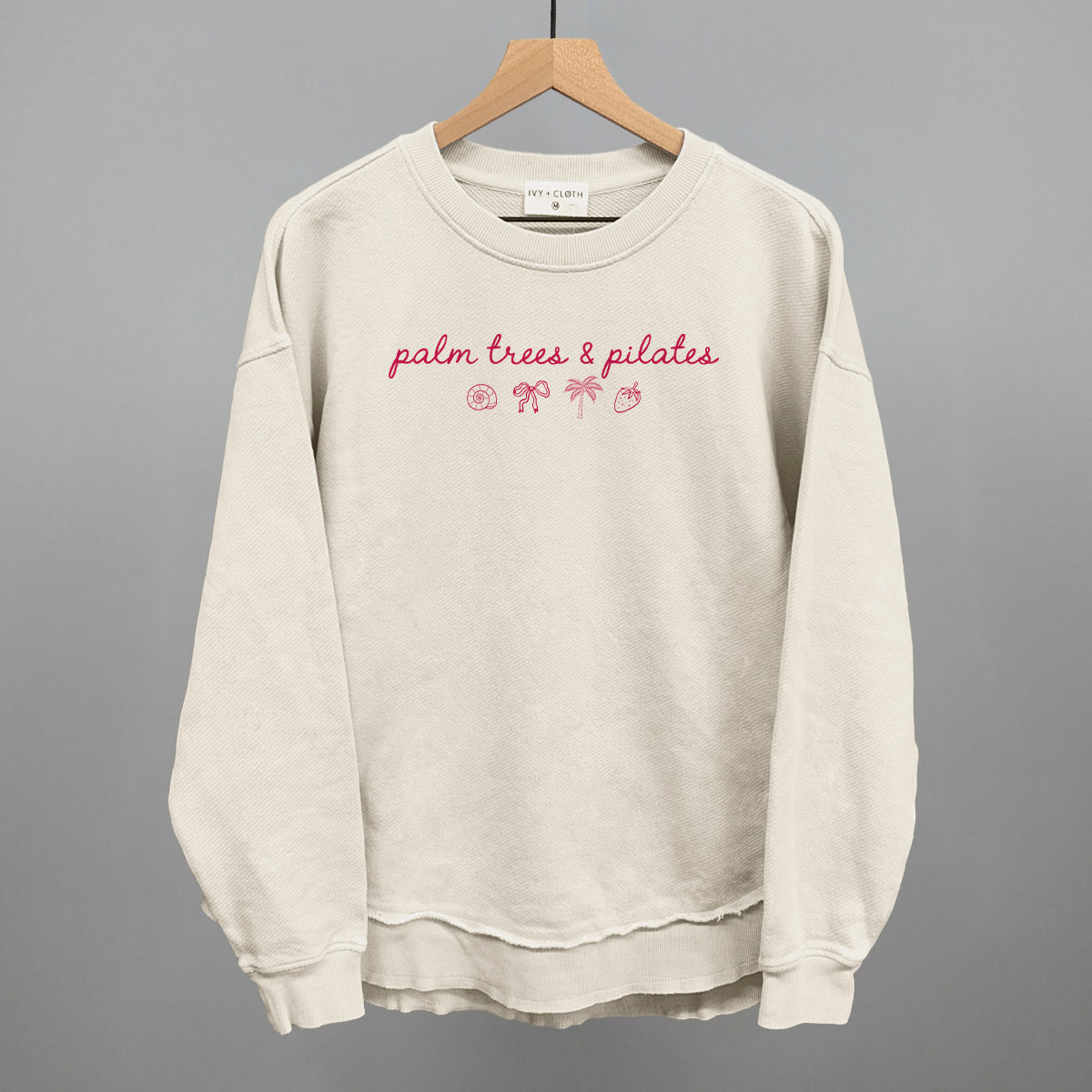 Palm Trees & Pilates (Pink) Funny Oversized Terry Poncho in Tapioca – Ivy + Cloth