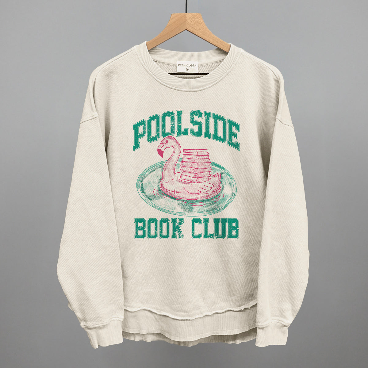 Poolside Book Club (Pink + Teal) Funny Oversized Terry Poncho in Tapioca – Ivy + Cloth