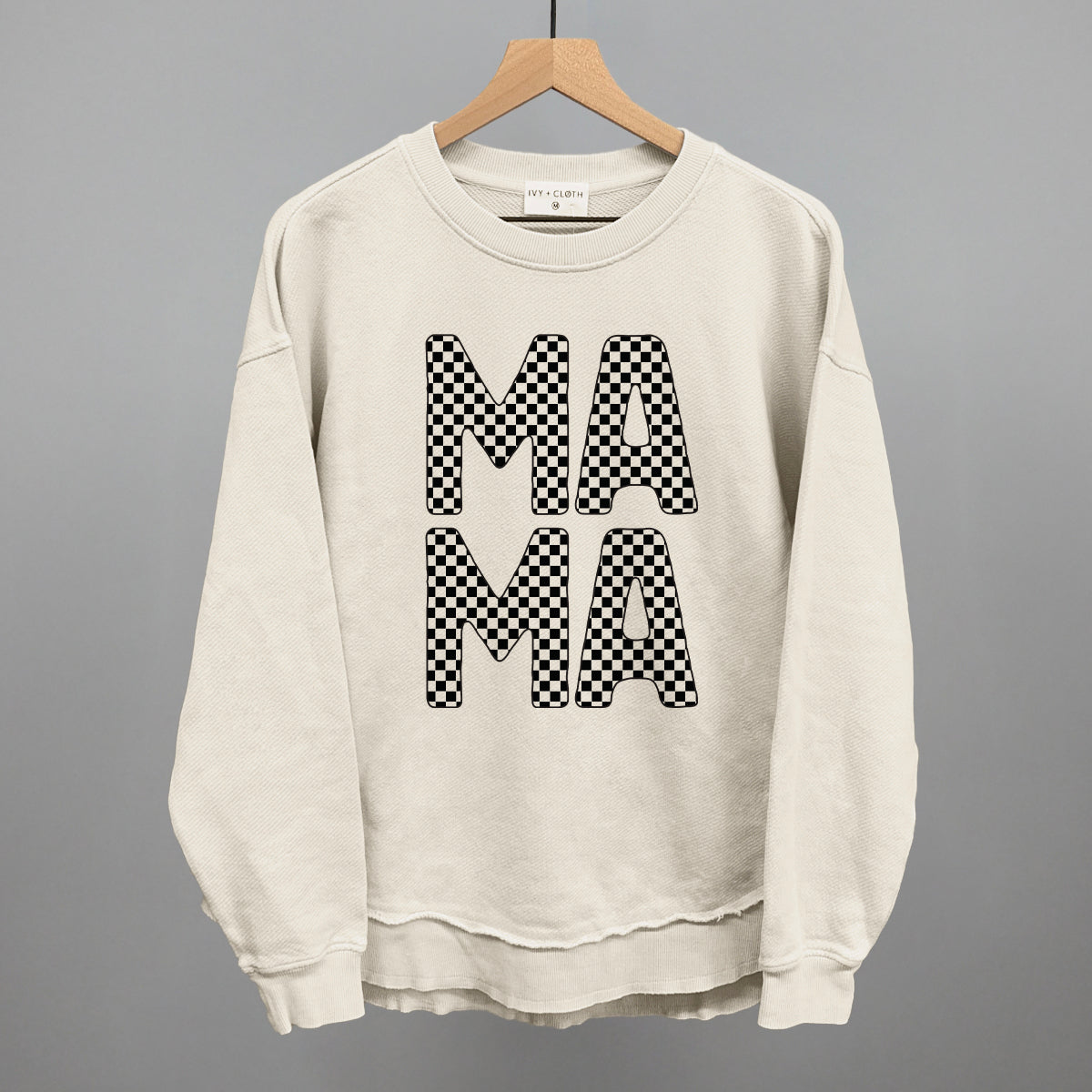 Mama Stacked Checkered Funny Oversized Terry Poncho in Tapioca – Ivy + Cloth