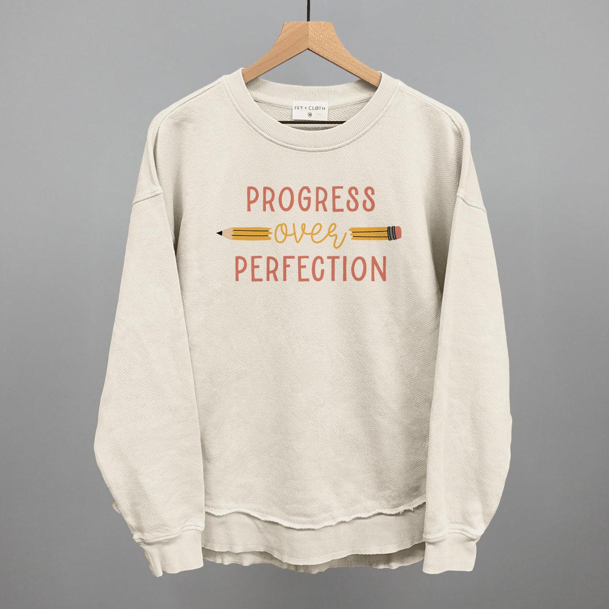 Progress Over Perfection Funny Oversized Terry Poncho in Tapioca – Ivy + Cloth