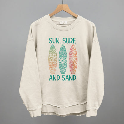 Sun, Surf and Sand Surfboards Beach graphic top in Tapioca