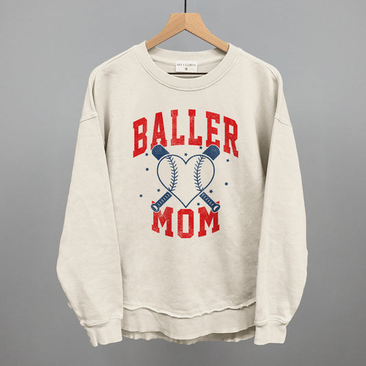 Baller Mom Baseball Funny Oversized Terry Poncho in Tapioca – Ivy + Cloth